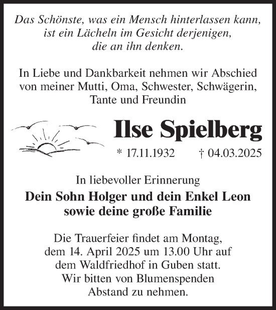 Traueranzeige von Ilse Spielberg von WochenKurier