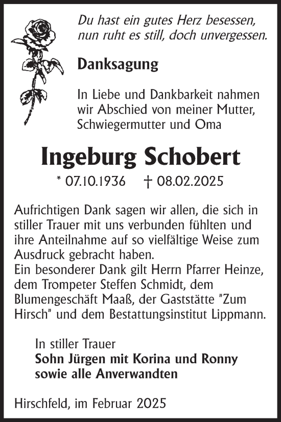 Traueranzeige von Ingeburg Schobert von WochenKurier