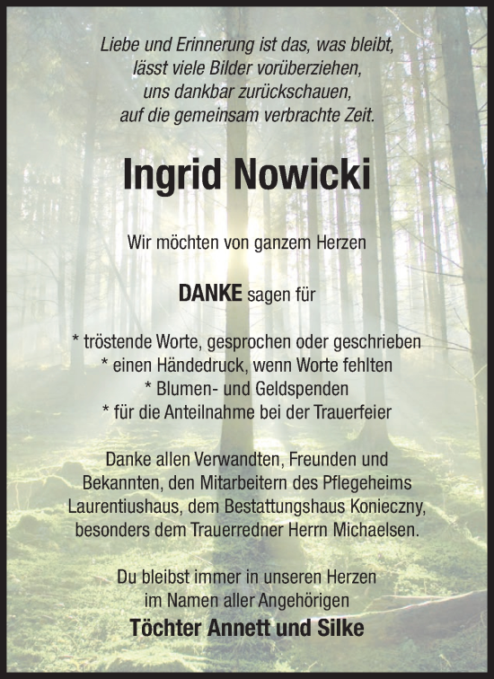 Traueranzeige von Ingrid Nowicki von WochenKurier