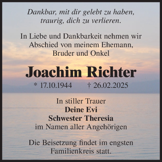 Traueranzeige von Joachim Richter von WochenKurier