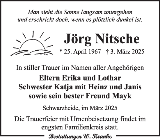 Traueranzeige von Jörg Nitsche von WochenKurier