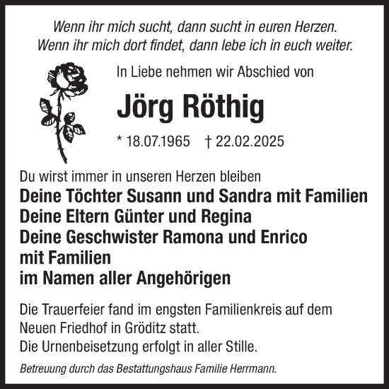 Traueranzeige von Jörg Röthig von WochenKurier