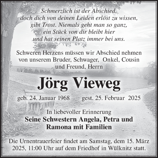 Traueranzeige von Jörg Vieweg von WochenKurier