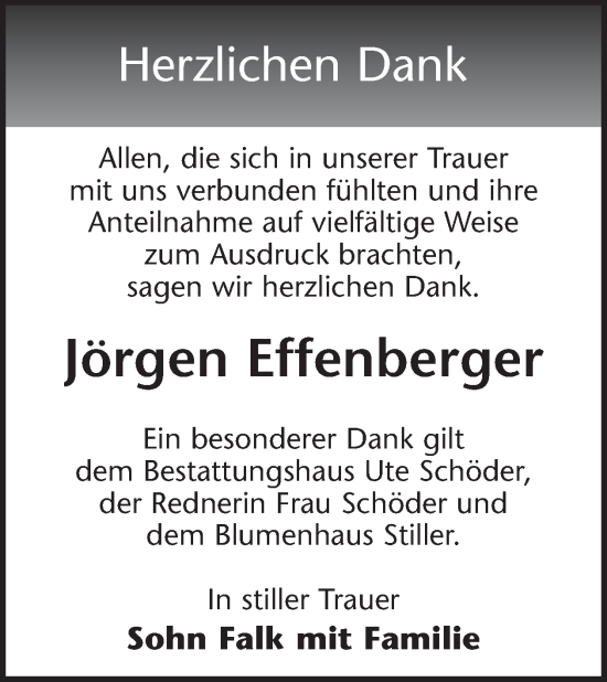 Traueranzeige von Jörgen Effenberger von WochenKurier