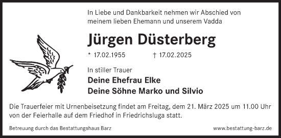 Traueranzeige von Jürgen Düsterberg von WochenKurier