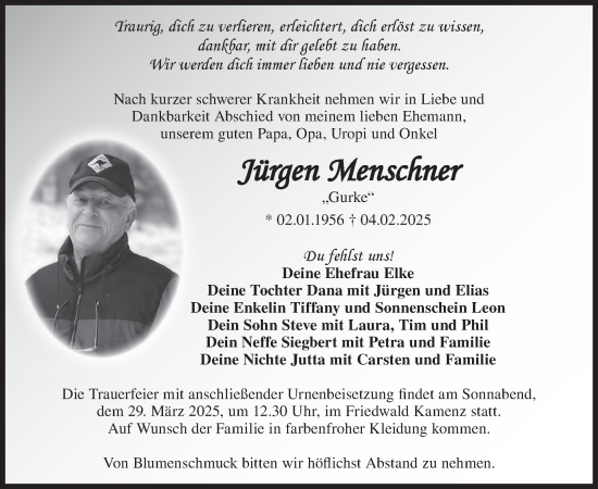 Traueranzeige von Jürgen Menschner von WochenKurier