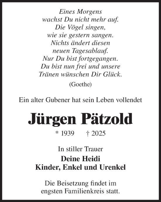 Traueranzeige von Jürgen Pätzold von WochenKurier