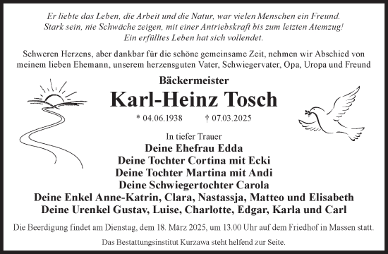 Traueranzeige von Karl-Heinz Tosch von WochenKurier