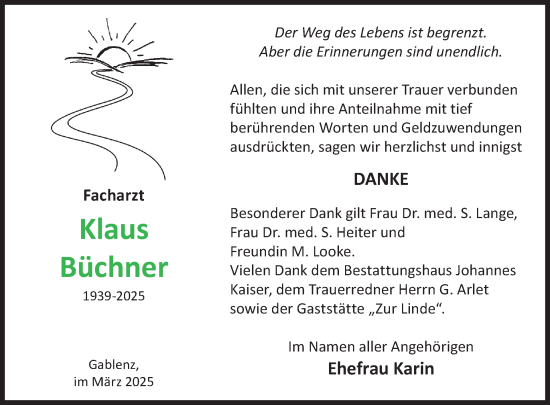 Traueranzeige von Klaus Büchner von WochenKurier