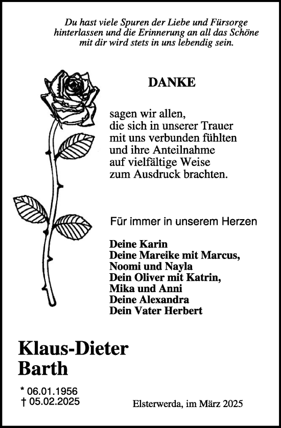 Traueranzeige von Klaus-Dieter Barth von WochenKurier