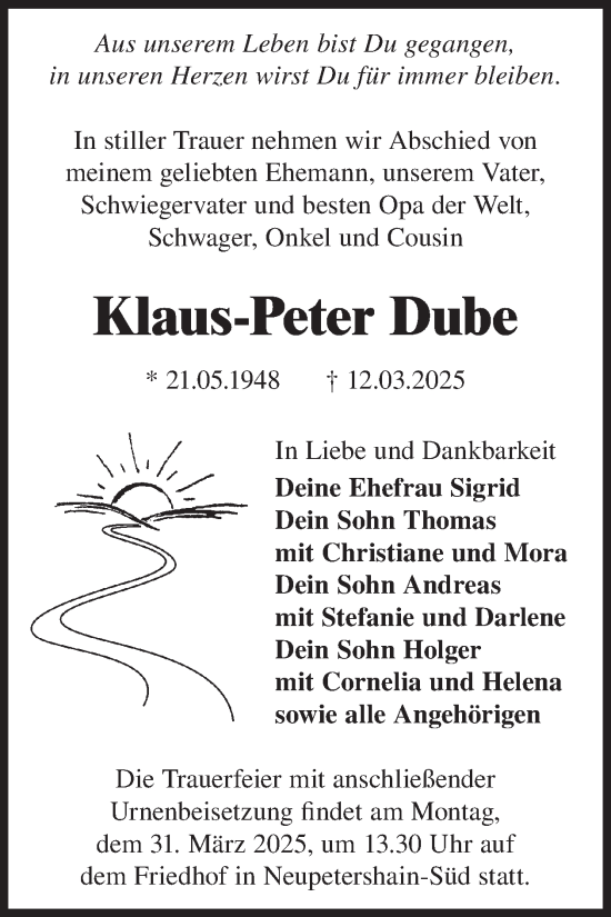 Traueranzeige von Klaus-Peter Dube von WochenKurier