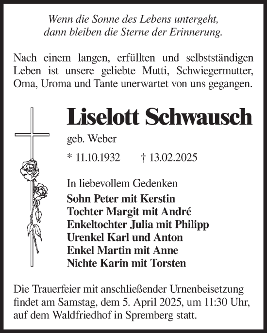 Traueranzeige von Liselott Schwausch von WochenKurier