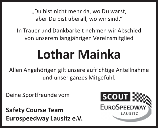 Traueranzeige von Lothar Mainka von WochenKurier