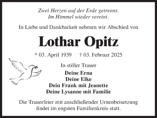 Traueranzeige von Lothar Opitz von WochenKurier