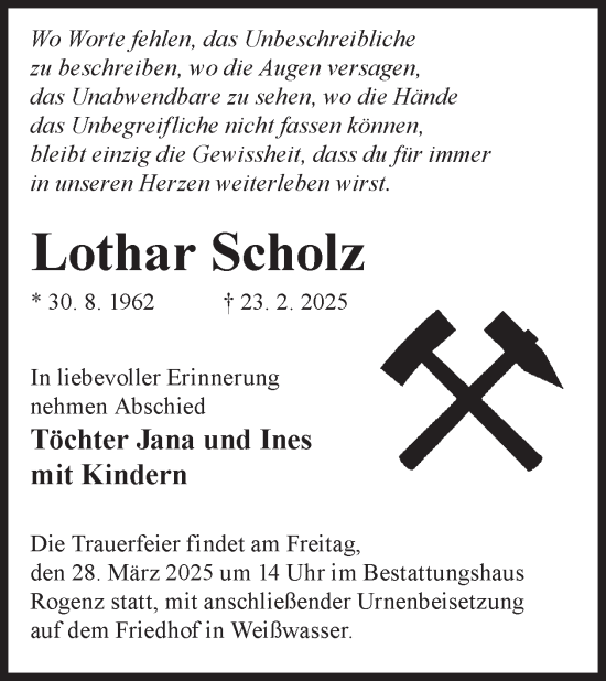 Traueranzeige von Lothar Scholz von WochenKurier