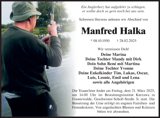 Traueranzeige von Manfred Halka von WochenKurier