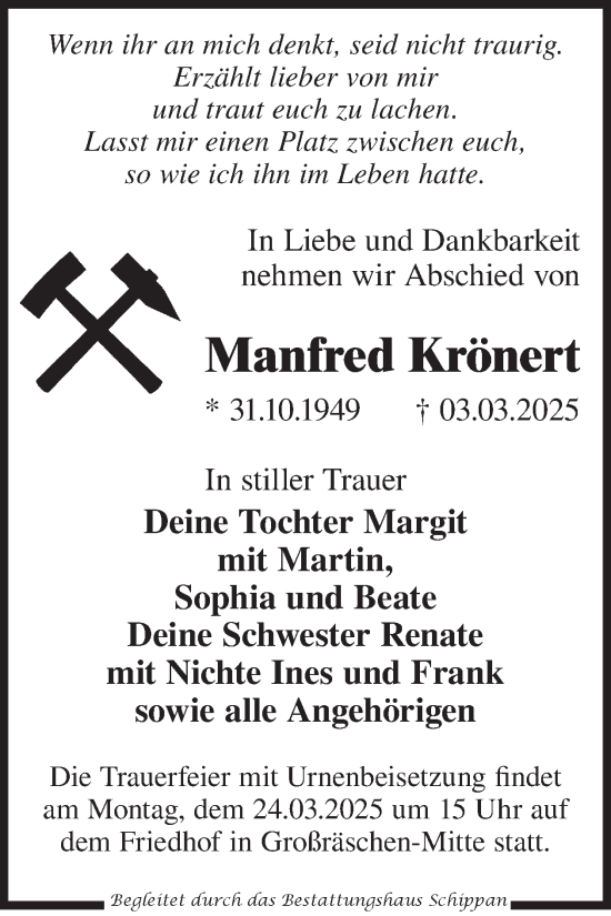 Traueranzeige von Manfred Krönert von WochenKurier