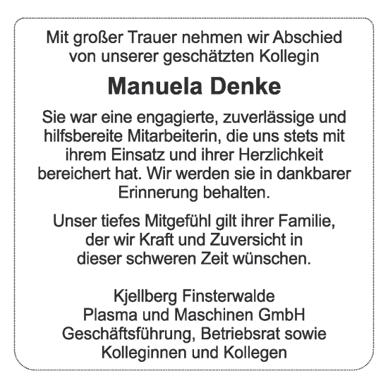 Traueranzeige von Manuela Denke von WochenKurier