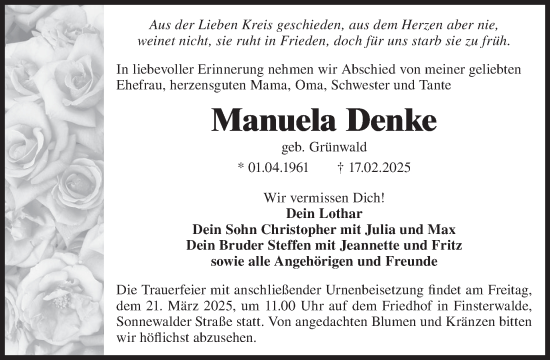 Traueranzeige von Manuela Denke von WochenKurier