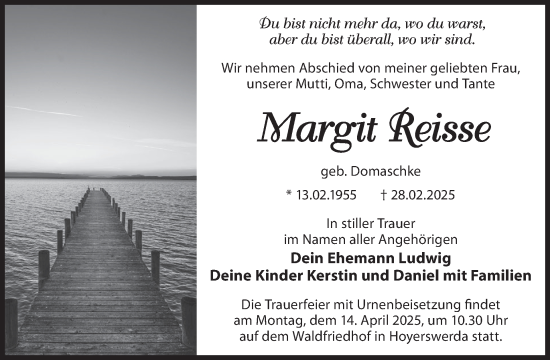 Traueranzeige von Margit Reisse von WochenKurier