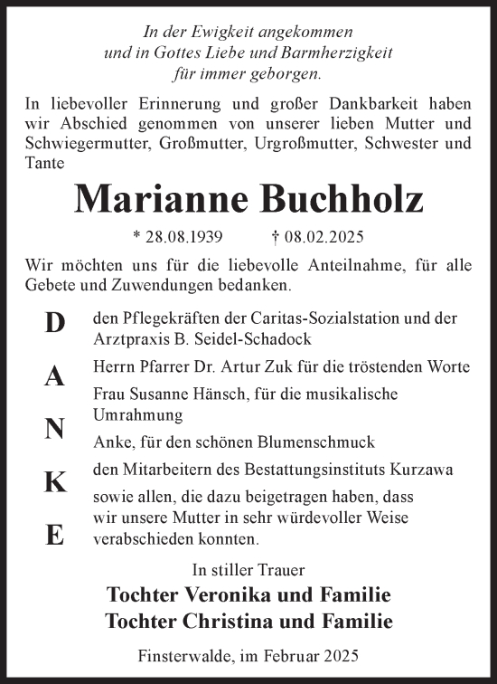 Traueranzeige von Marianne Buchholz von WochenKurier