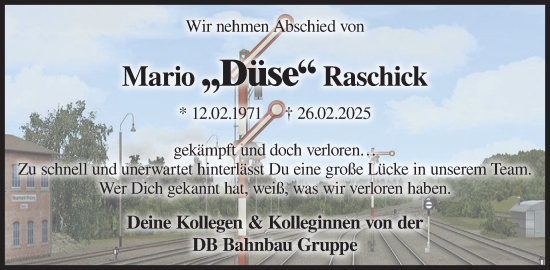 Traueranzeige von Mario Raschick von WochenKurier