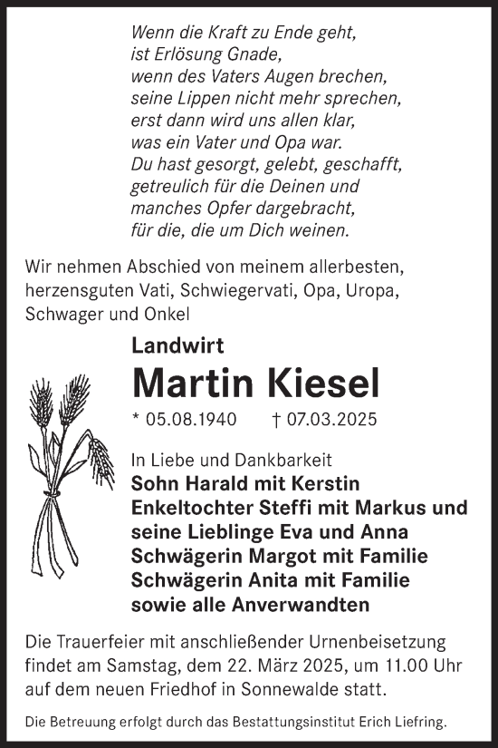 Traueranzeige von Martin Kiesel von WochenKurier