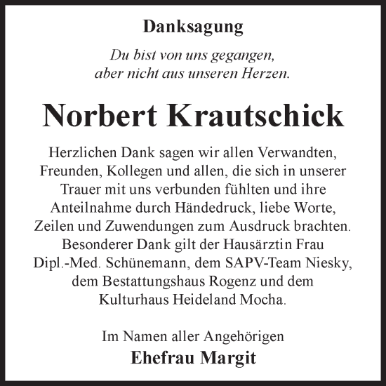 Traueranzeige von Norbert Krautschick von WochenKurier