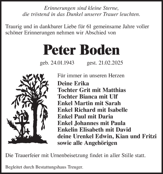 Traueranzeige von Peter Boden von WochenKurier