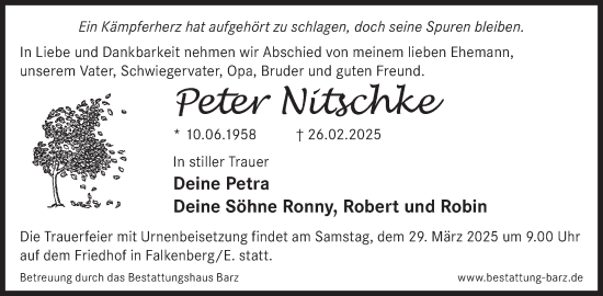 Traueranzeige von Peter Nitschke von WochenKurier