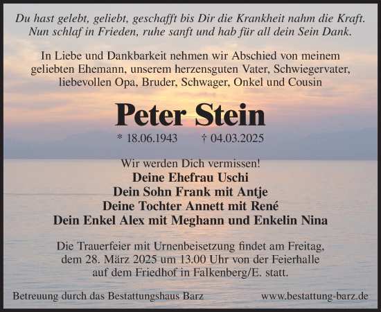 Traueranzeige von Peter Stein von WochenKurier