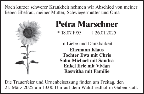 Traueranzeige von Petra Marschner von WochenKurier