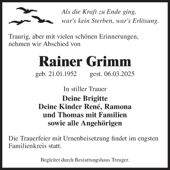 Traueranzeige von Rainer Grimm von WochenKurier