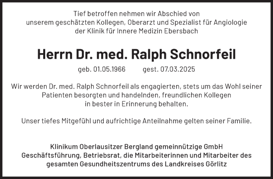 Traueranzeige von Ralph Schnorfeil von WochenKurier