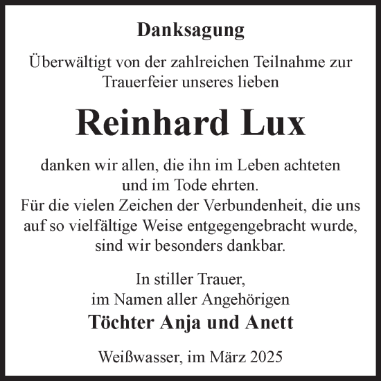 Traueranzeige von Reinhard Lux von WochenKurier