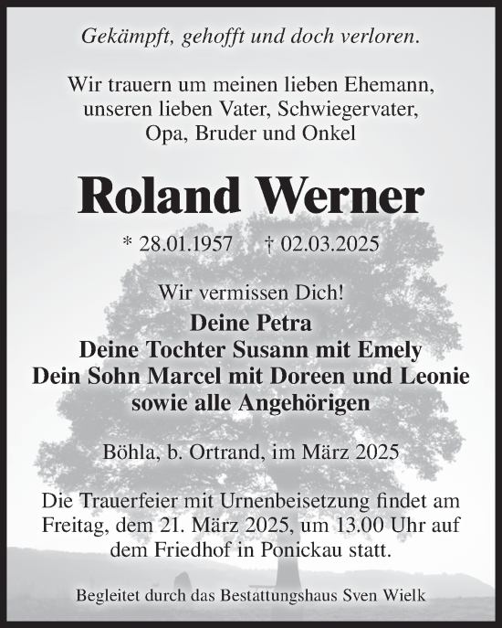 Traueranzeige von Roland Werner von WochenKurier