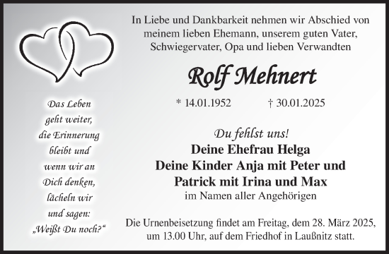 Traueranzeige von Rolf Mehnert von WochenKurier