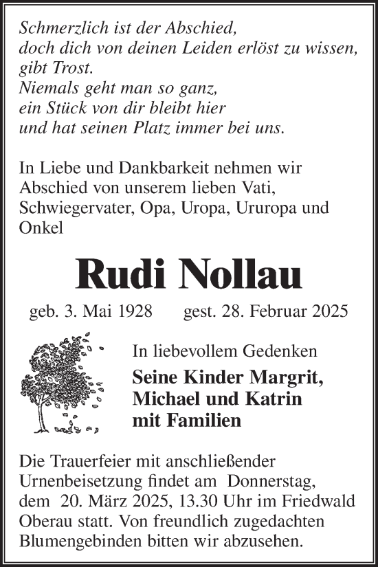 Traueranzeige von Rudi Nollau von WochenKurier