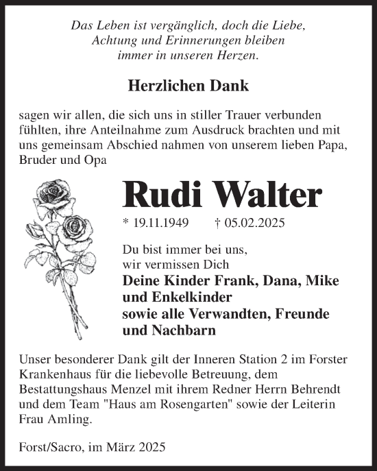 Traueranzeige von Rudi Walter von WochenKurier