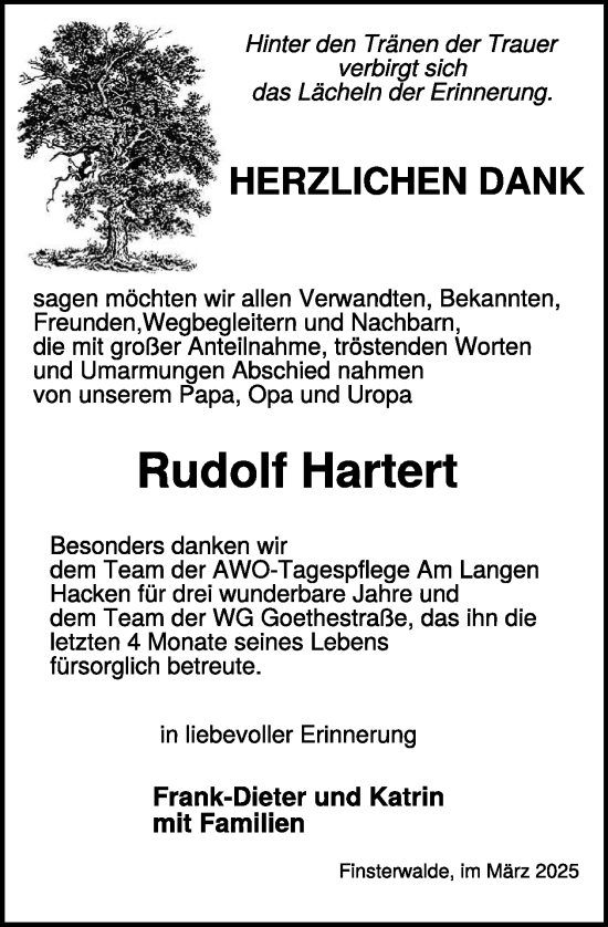 Traueranzeige von Rudolf Hartert von WochenKurier