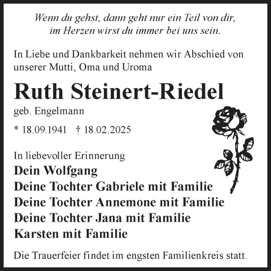 Traueranzeige von Ruth Steinert-Riedel von WochenKurier