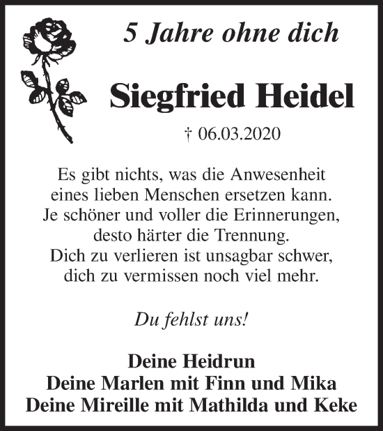 Traueranzeige von Siegfried Heidel von WochenKurier