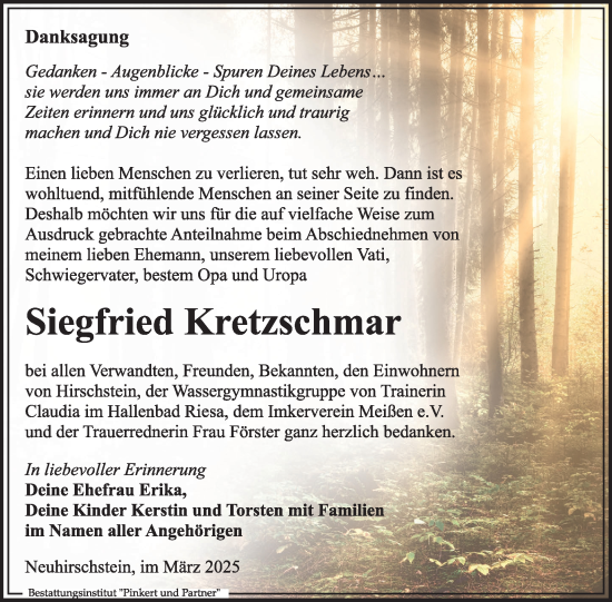 Traueranzeige von Siegfried Kretzschmar von WochenKurier