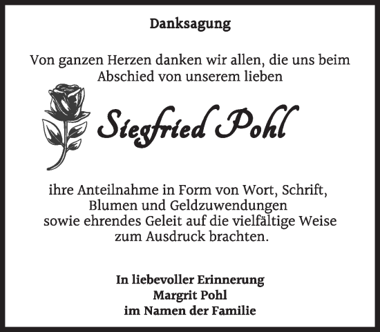 Traueranzeige von Siegfried Pohl von WochenKurier