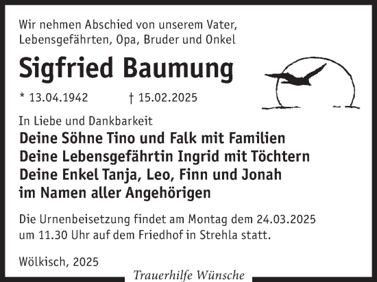 Traueranzeige von Sigfried Baumung von WochenKurier