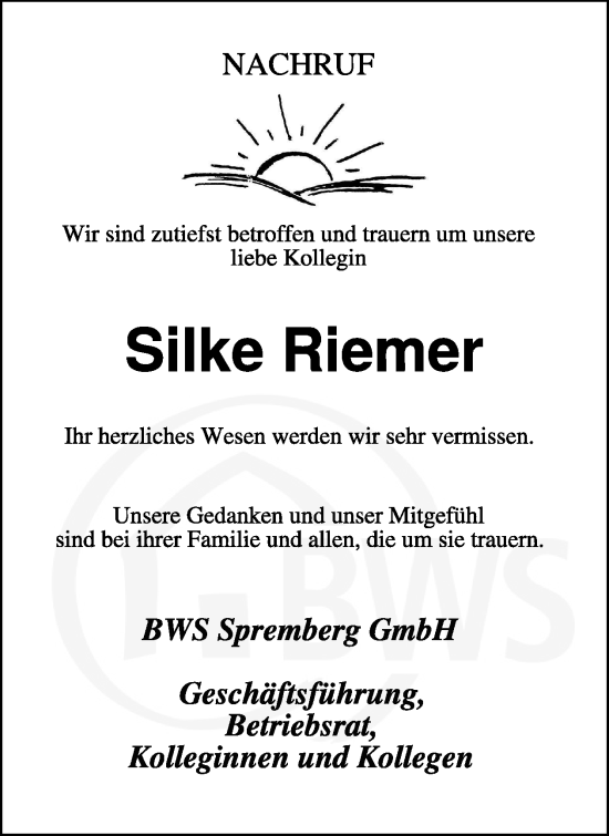 Traueranzeige von Silke Riemer von WochenKurier