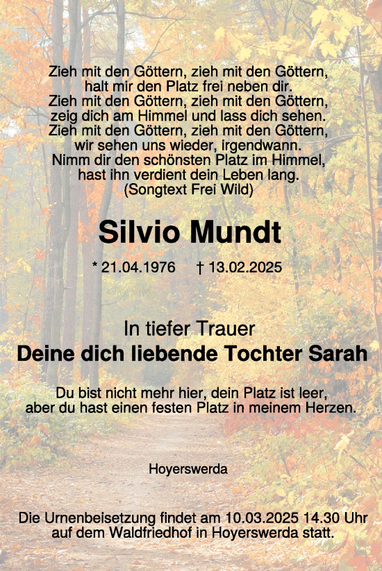 Traueranzeige von Silvio Mundt von WochenKurier