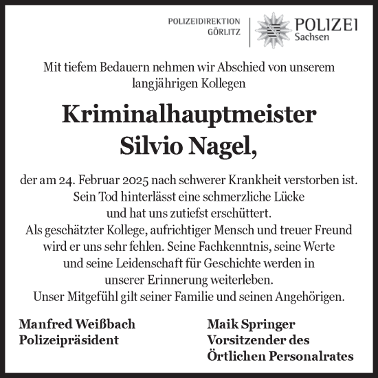 Traueranzeige von Silvio Nagel von WochenKurier