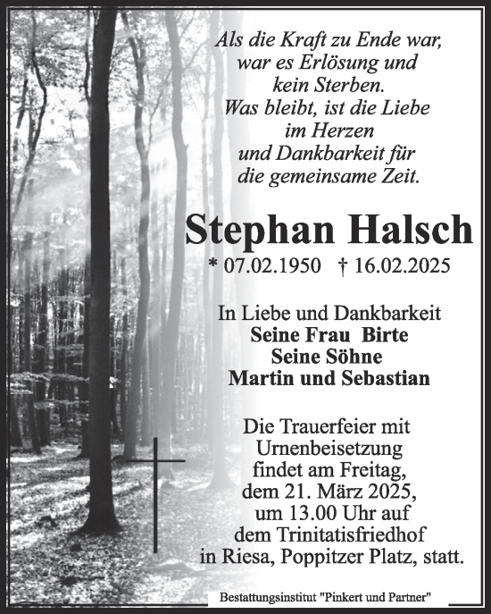 Traueranzeige von Stephan Halsch von WochenKurier