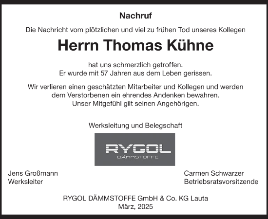 Traueranzeige von Thomas Kühne von WochenKurier